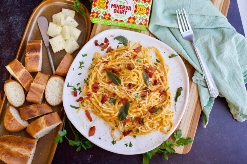 Butternut Squash Carbonara Pasta with Minerva Butter