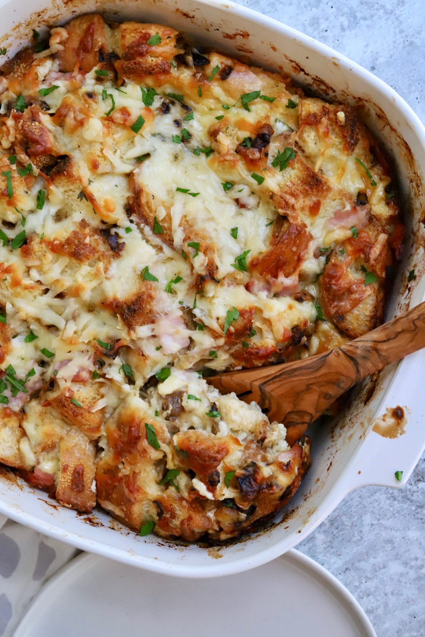 Ham and White Cheddar Savory Bread Pudding