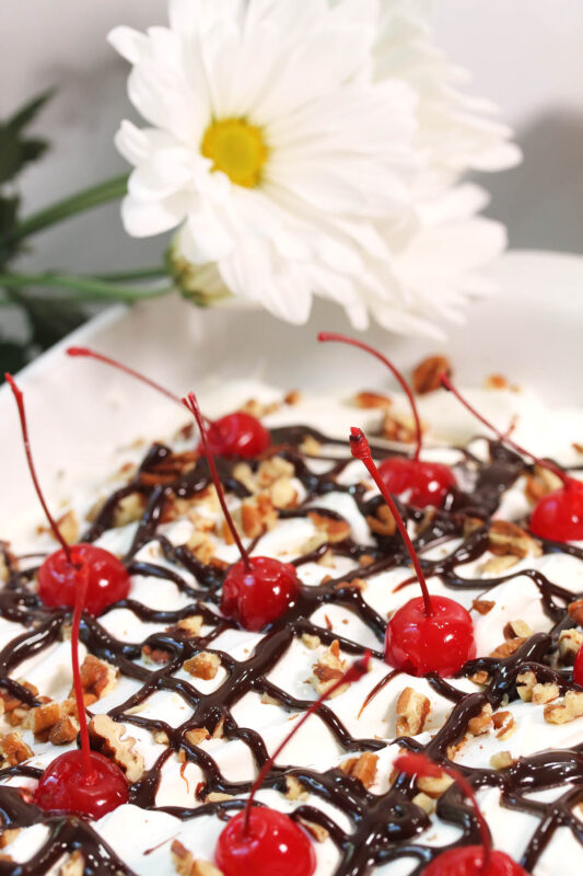 No Bake Banana Split Cake Close Up