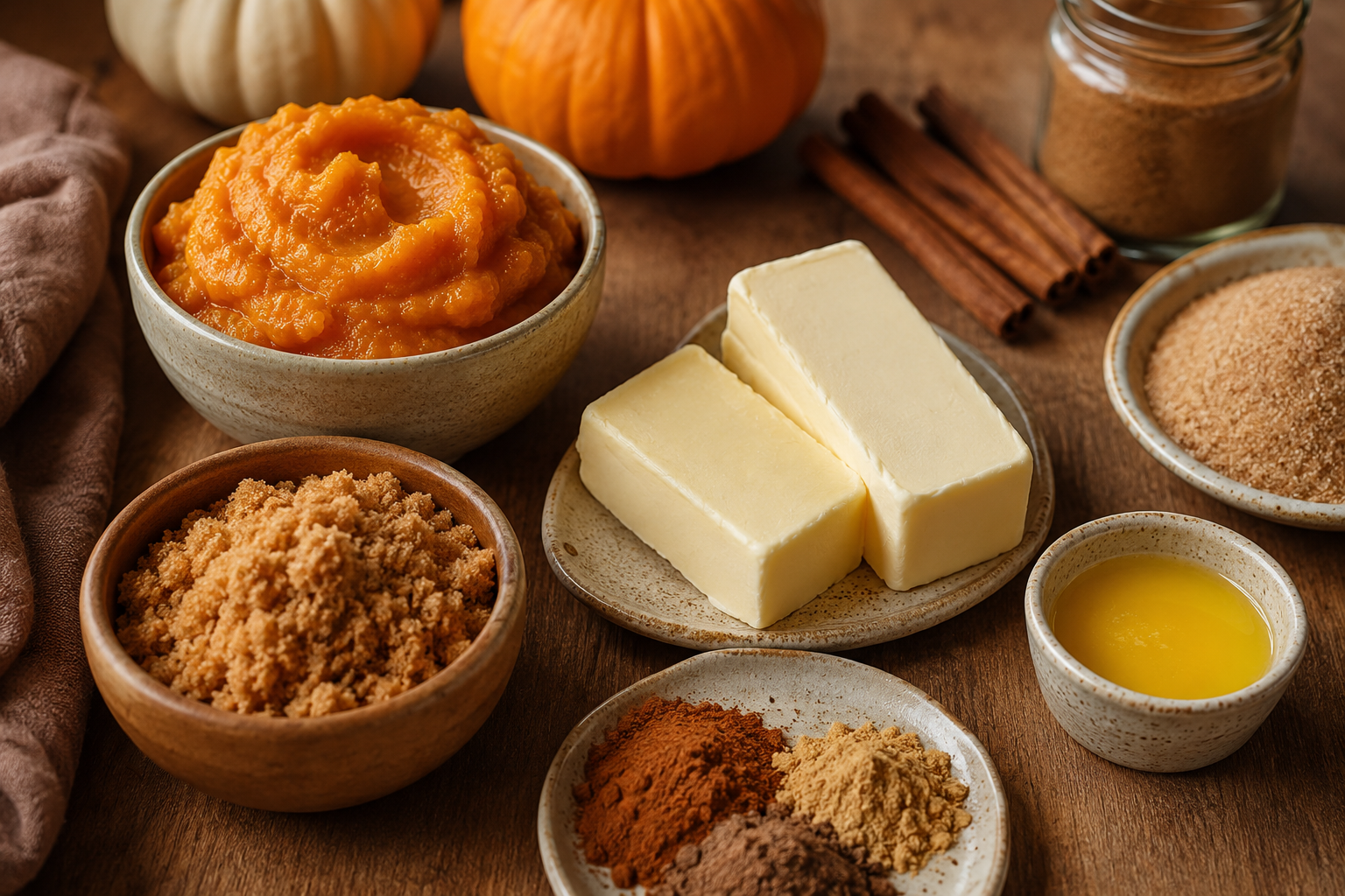 Pumpkin spice baking essentials flat lay