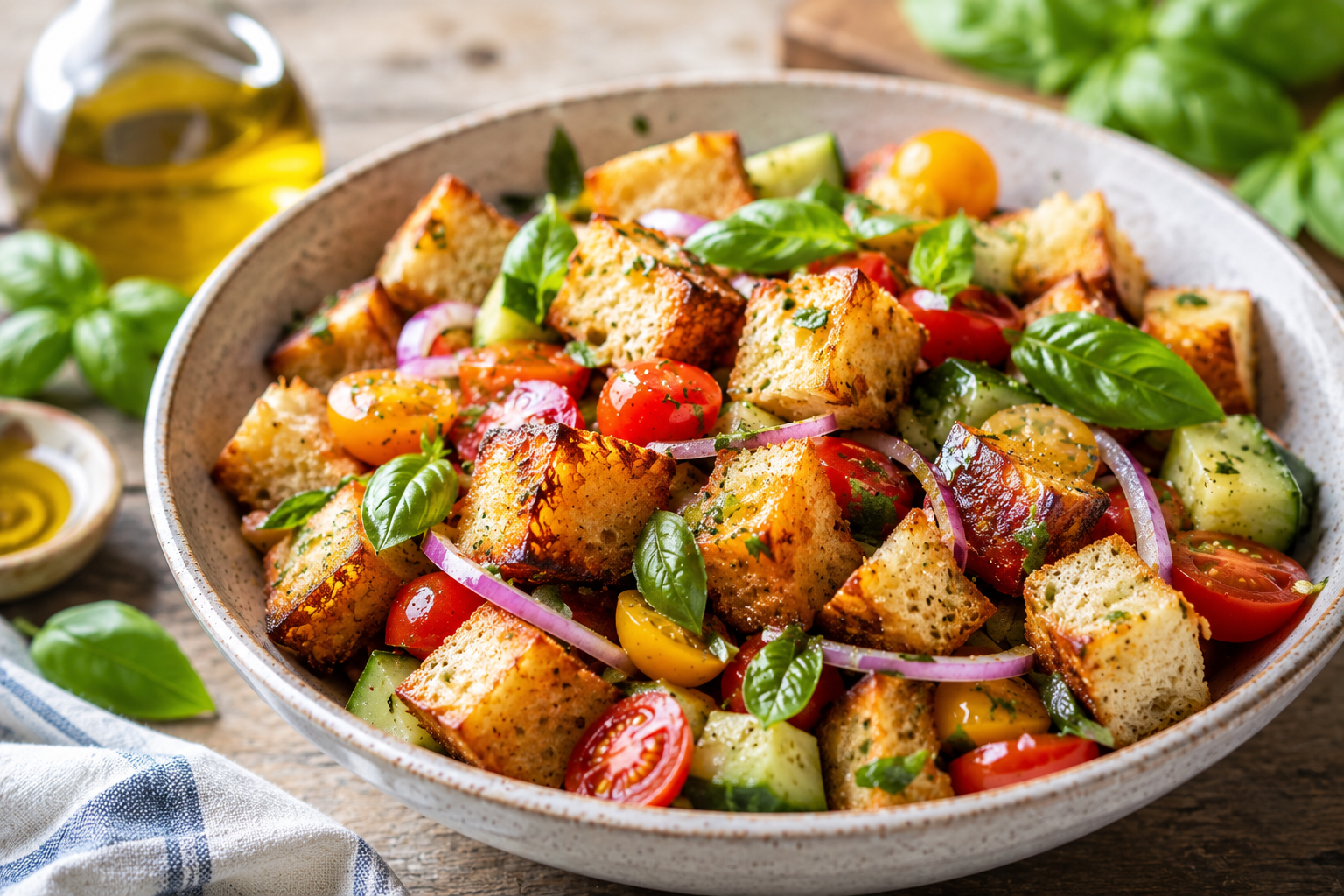 Summer Panzanella Salad Elevating Golden Croutons with Better Butter